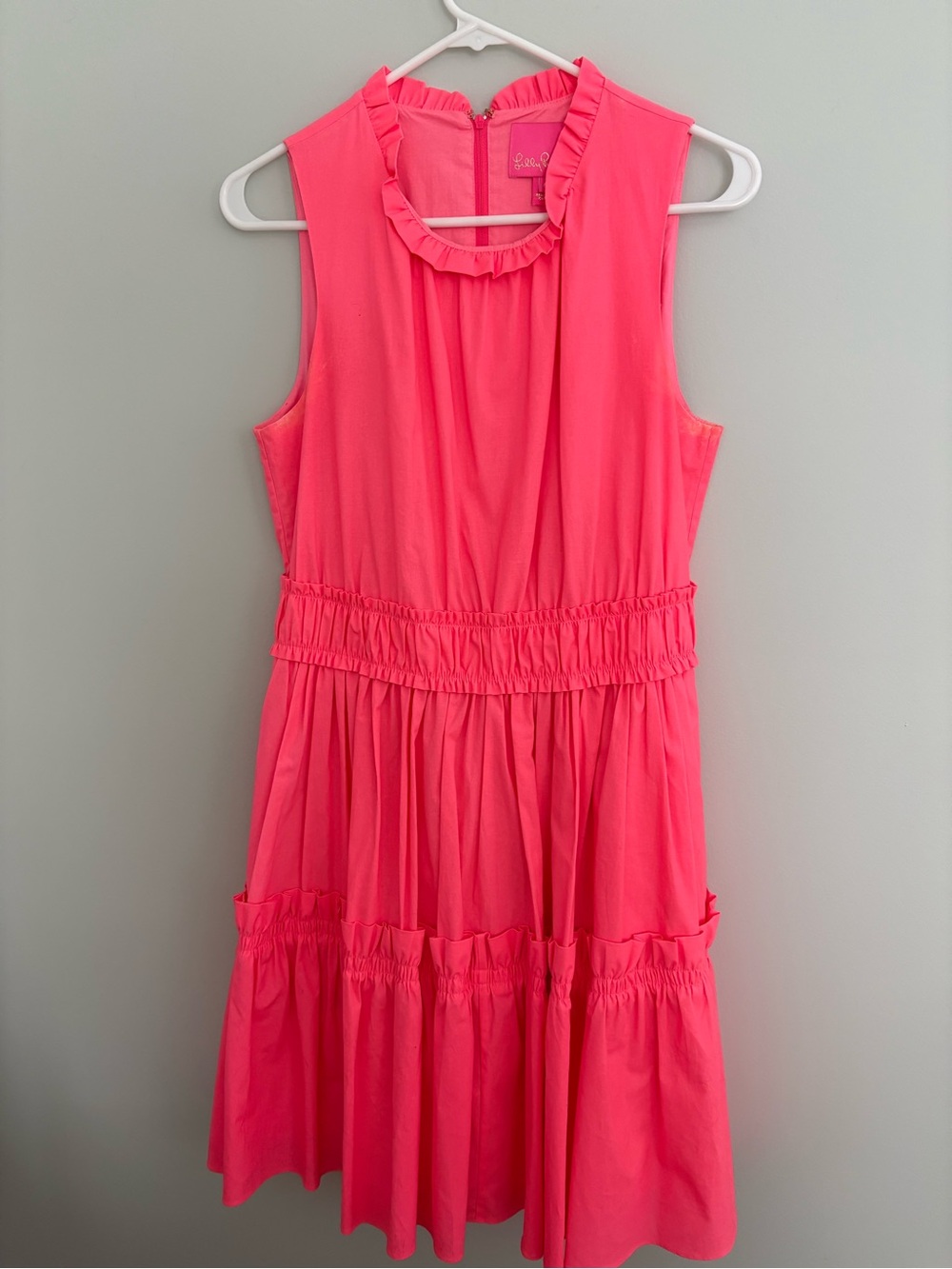 Lilly Pulitzer Bright Coral Pink Ruffle Neck Sundress
